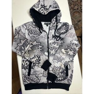 Bare Fox Men's Black White Pop Art All Over Print Full Zip Hoodie Size Medium